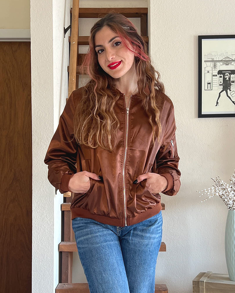 Women's Bomber Jacket with Zip Front and Ribbed Trim Finish