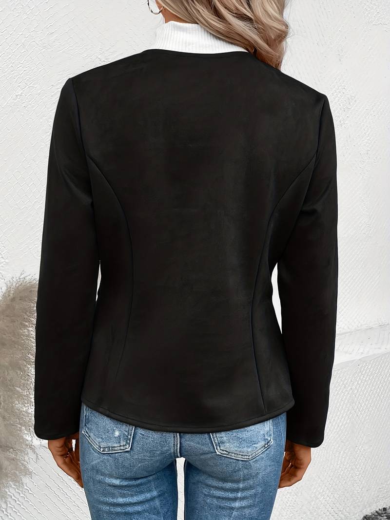 Women's Zip-Up Crew Neck Jacket with Long Sleeves and Pockets
